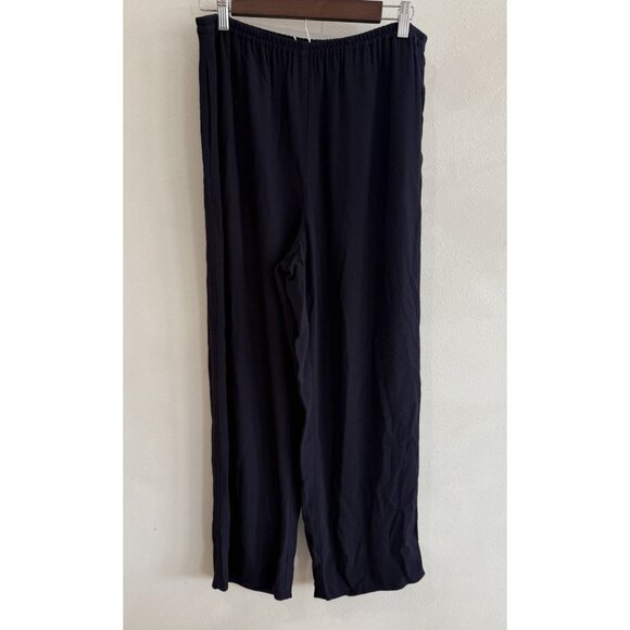 Womens Pants EILEEN FISHER navy rayon stretch elastic waist pull on Wide Small S - Picture 2 of 5